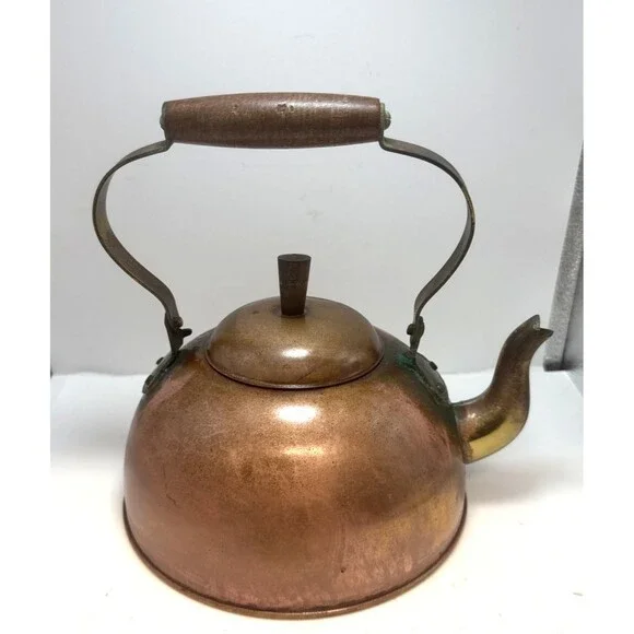 Vintage Old Dutch Design COPPER TEAPOT Kettle w/ Wood & Brass Handle Portugal - Picture 2 of 11